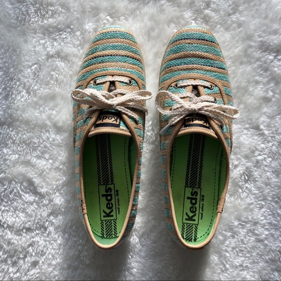 KEDS Aqua & Tan Jute Striped Sneakers - Picture 4 of 7